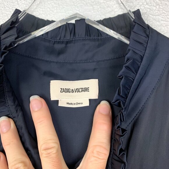 Zadig & Voltaire | Caosys Satin Sleeveless Romper Navy Blue - Picture 4 of 12